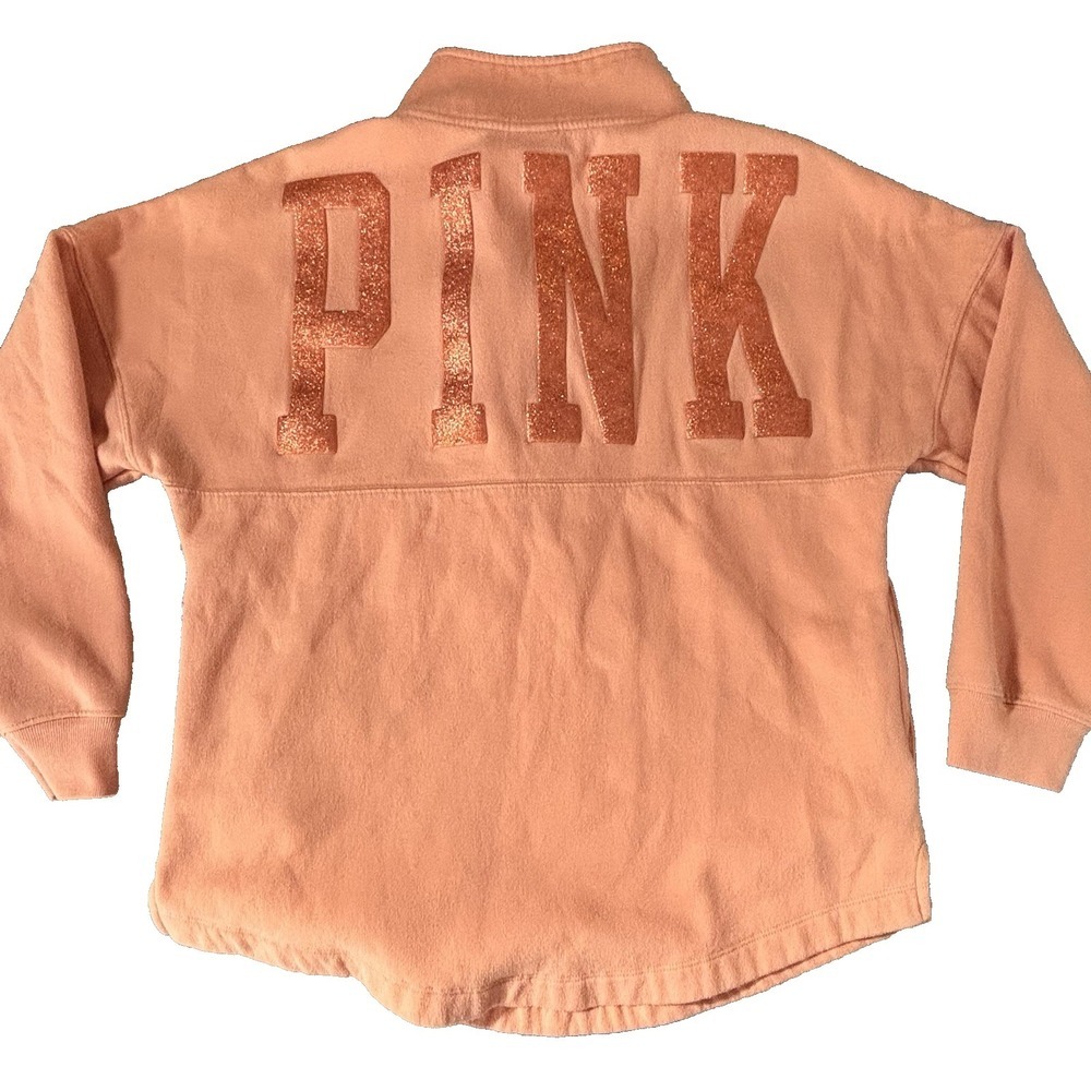 PINK Victoria Secret Sweater XS 1/4 Zip Love Glitter Oversized Cozy Comfort Soft